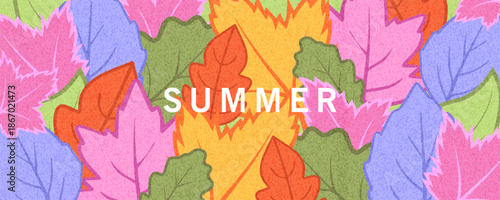 Summer greeting clipart banner poster set. spring tropical leaves. Creative concept of summer bright cards set with abstract colorful tropical leaves. Modern art minimalist style design templates.