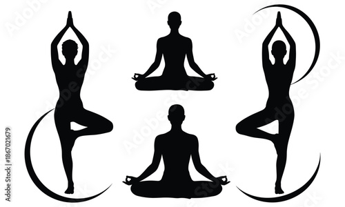 Yoga Poses Collection Meditation Silhouette with Wellness Practices