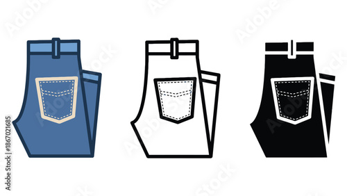 Set of stylish pants in blue, white, and black