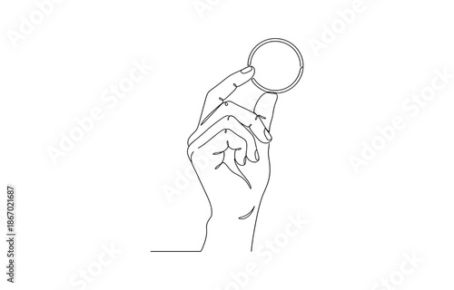 Hand holds coin continuous one line drawing art savings and investment money concept. Symbolizing finance and giving or receiving money.