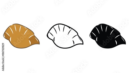 Croissant pastry icons in brown, black, and white