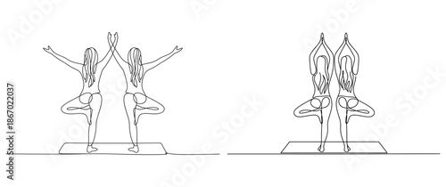 Yoga Poses Outline Vector Illustration Wellness Exercise