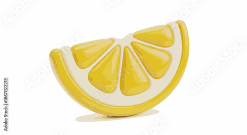 A vibrant and refreshing stylized 3D render of a juicy lemon slice, perfectly isolated on a clean white background, evoking freshness and zest.
