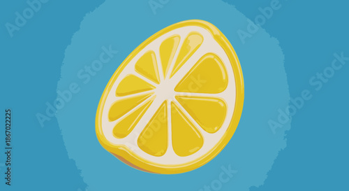 A vibrant, stylized illustration of a fresh lemon half, showcasing its juicy segments against a cheerful blue background, perfect for summer themes.