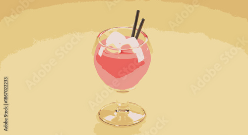 A vibrant pink cocktail, elegantly presented in a clear glass with stylish straws and a delicate garnish, evokes a refreshing summer experience.