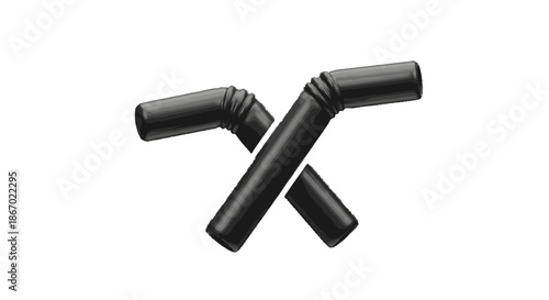 Black plastic tube connectors isolated on white background