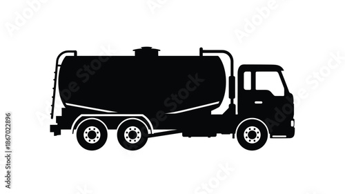 A black silhouette of a tanker truck side view industrial transportation silhouette