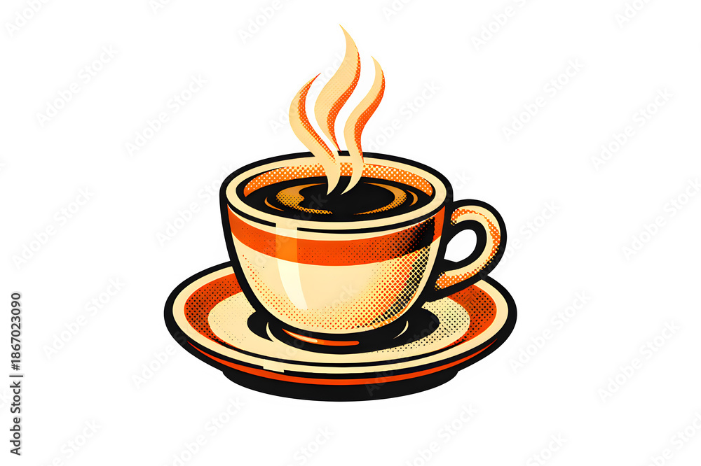 Fototapeta premium Retro Halftone Illustration of Vintage Coffee Cup in Classic Diner Style 