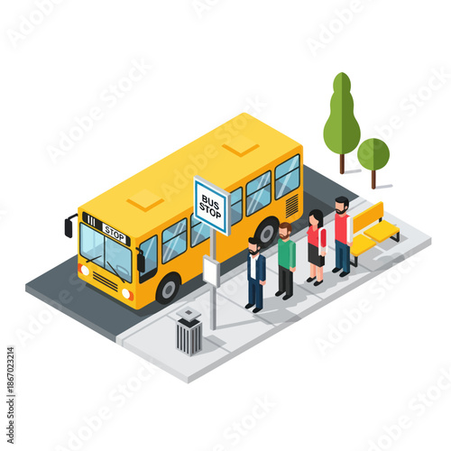 Yellow School Bus with Children Boarding.