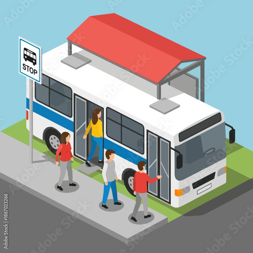 People Boarding a Public Transportation Bus.