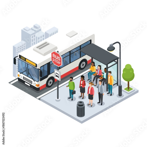 People Waiting at Bus Stop Station.