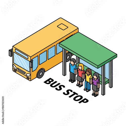 People Waiting at Bus Stop Shelter.