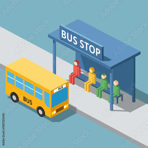 Yellow School Bus at Bus Stop Shelter.