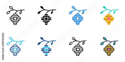 Beekeeping icons set multiple style collection. Editable stroke 
