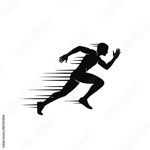 Running Man Silhouette Runner Sprinting Fast Motion Lines.
