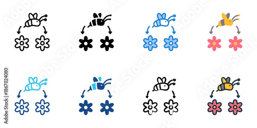 Pollination icons set multiple style collection. Editable stroke 
