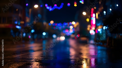 Rainy city night reflections glow with colorful neon lights a cinematic urban landscape