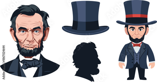 Abraham Lincoln cartoon portraits and hat illustrations