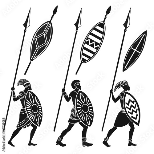 Ancient warriors with shields and spears