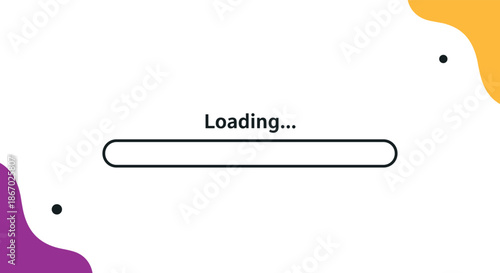 A minimalist graphic with a loading progress bar and the word "Loading..." set against a white background with abstract color shapes.