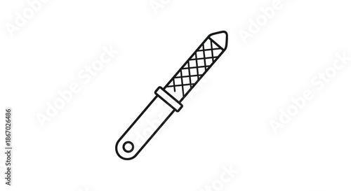 Simple black line art icon of a nail file, a tool used for manicure and pedicure, isolated on a clean white background.