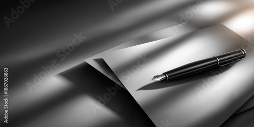Elegant Fountain Pen on Paper with Dramatic Lighting