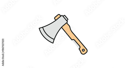 Simple colorful cartoon illustration of a hand axe with a wooden handle and a steel blade, isolated on a white background.