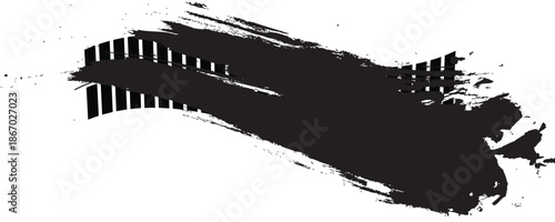 Tire trace track. Abstract wheels braking distances, tread silhouettes brushes. Isolated car or motorcycles vector trails