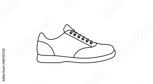 Simple black outline illustration of a classic sneaker, representing casual footwear, sports, and an active lifestyle, on a white background.