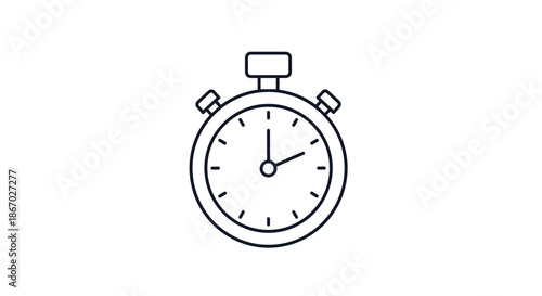 Minimalist black line art icon of a classic stopwatch, a symbol of time, speed, and deadlines, isolated on a white background.