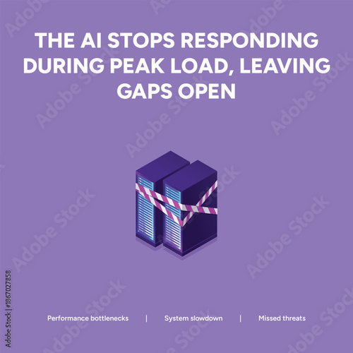 AI stops responding during peak load, leaving gaps open with server illustration
