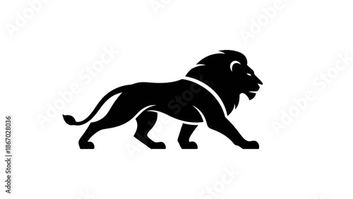 Silhouette of a majestic lion walking confidently forward.