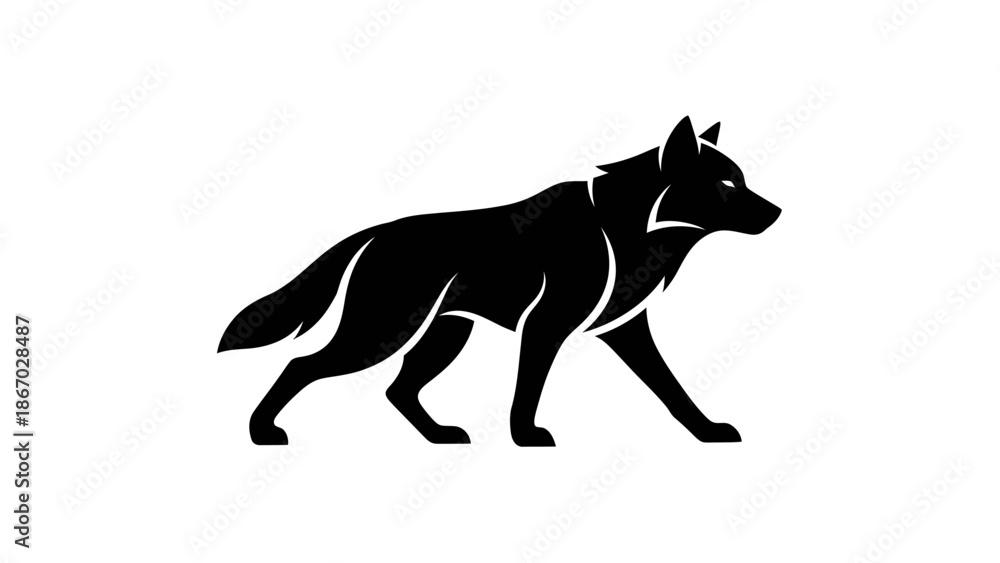 Fototapeta premium Silhouette of a powerful wolf walking with determination.
