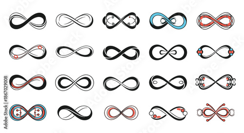 Wide range of creative infinity symbols in different colors and artistic styles offers diverse options for representing eternity and limitlessness.