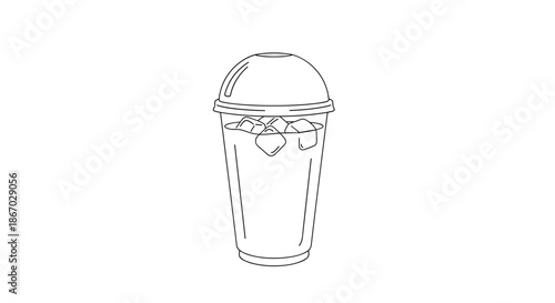 Clear plastic takeaway cup filled with a cold drink and ice cubes featuring a dome lid is suitable for food and beverage themed illustrations.