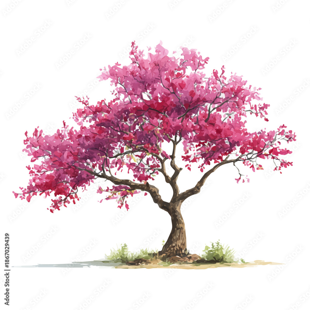 Obraz premium Redbud Tree watercolor vector, hand-painted style, high-quality illustration isolated on white background.