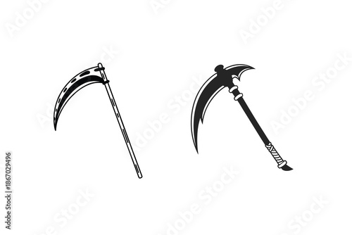 Grim Reaper Scythe Silhouette Curved Blade Horror Symbol Design Illustration