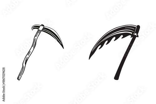 Grim Reaper Scythe Silhouette Curved Blade Horror Symbol Design Illustration