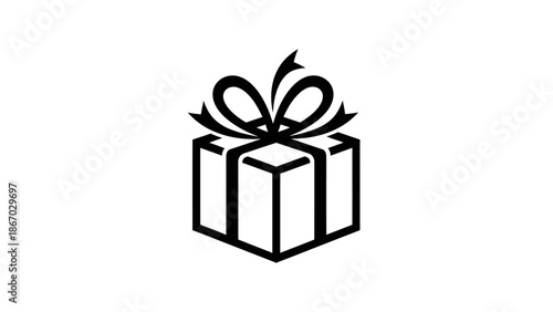Simple black and white outline drawing of a gift box with a bow.