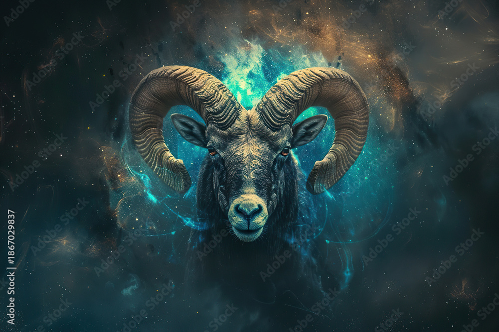 Fototapeta premium Abstract astrological concept of Aries zodiac sign symbol