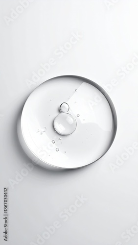 Clear serum droplets on white background, clean look