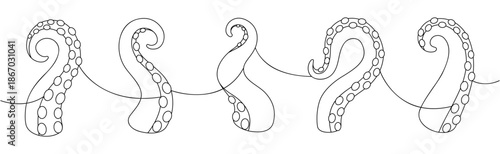 Curled octopus tentacles line art. Nautical line drawing for tattoos, ocean themes, fantasy creatures, and marine design projects