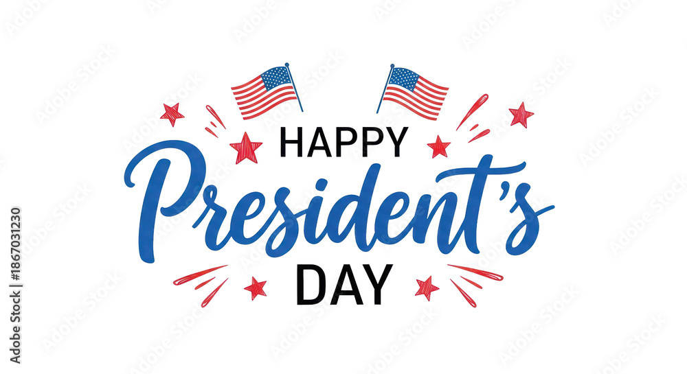 Obraz premium Happy Presidents Day vector illustration featuring stars and stripes with vibrant colors, perfect for holiday celebrations and greetings. Isolated on transparent background.