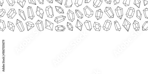 Spirituality crystals banner. Magic mineral crystals. Luxury gemstones and precious crystals. Vector illustration