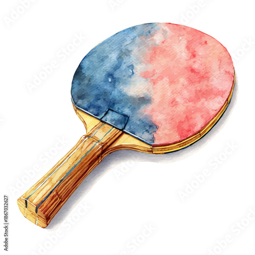 Stylized watercolor Table Tennis Paddle vector, modern artistic illustration with high-quality details on a pure white background.