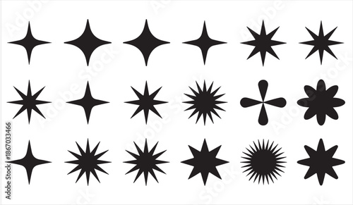 Sparkle shapes collection starburst flashes glow and twinkle black vector icons