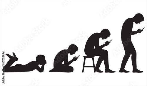 Smartphone addiction evolution concept people silhouettes with mobile phones