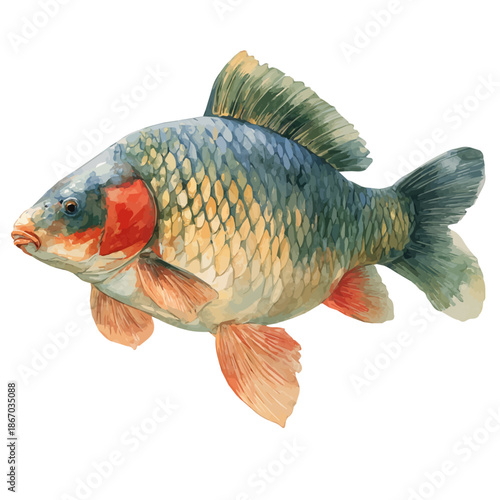 Carp watercolor drawing vector, premium quality illustration on a clean white background.