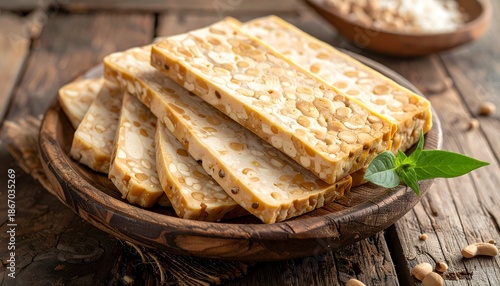 Sliced tempeh arranged flat