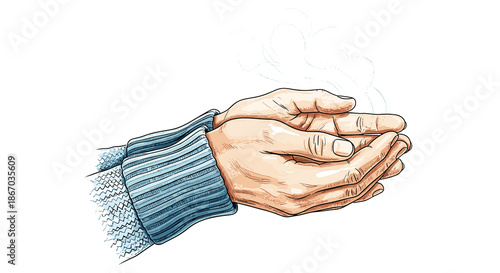 Hands holding warmth with steam rising in a cozy setting  